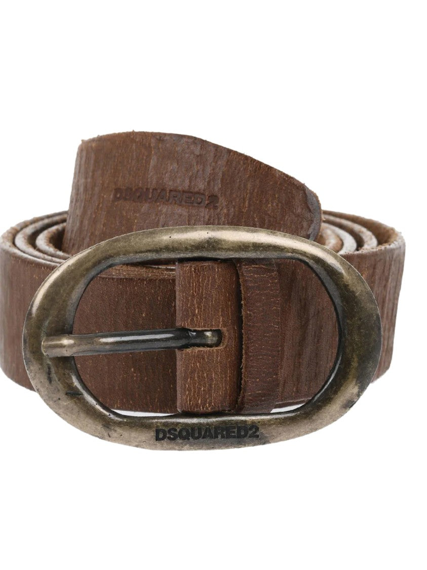 Dsquared2 Craquele Leather Logo Buckle Belt