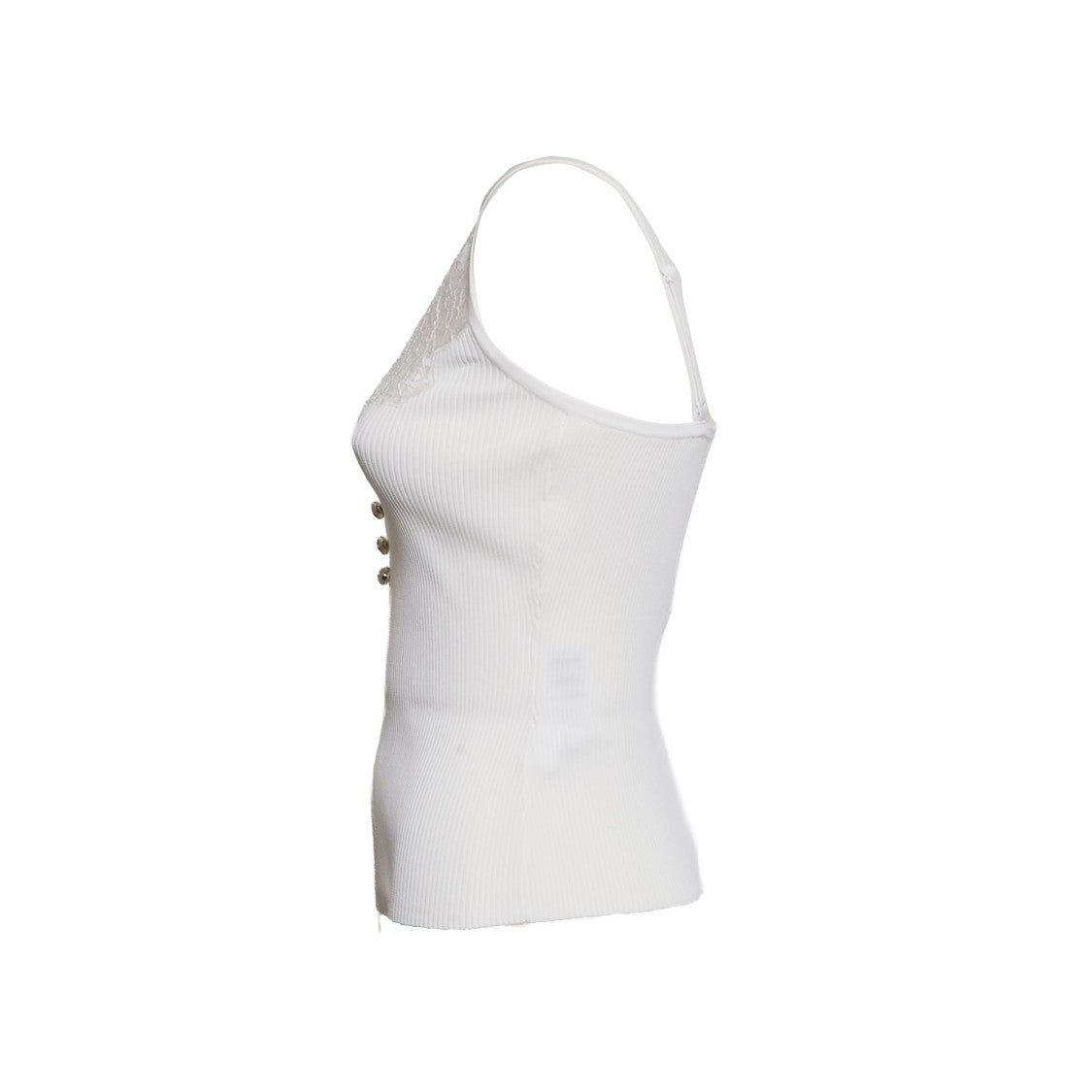 Self-Portrait White Lace Trim Rib Knit Top