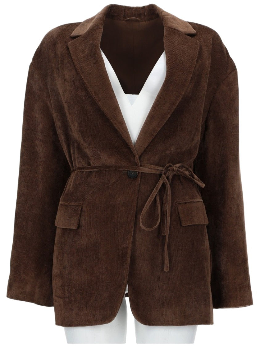 Brunello Cucinelli Deep Brown Viscose And Cashmere Jacket With Tailored Details