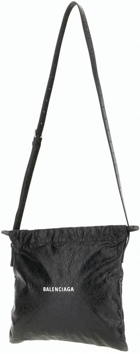 Balenciaga Black Textured Lambskin Crinkled Shoulder Bag