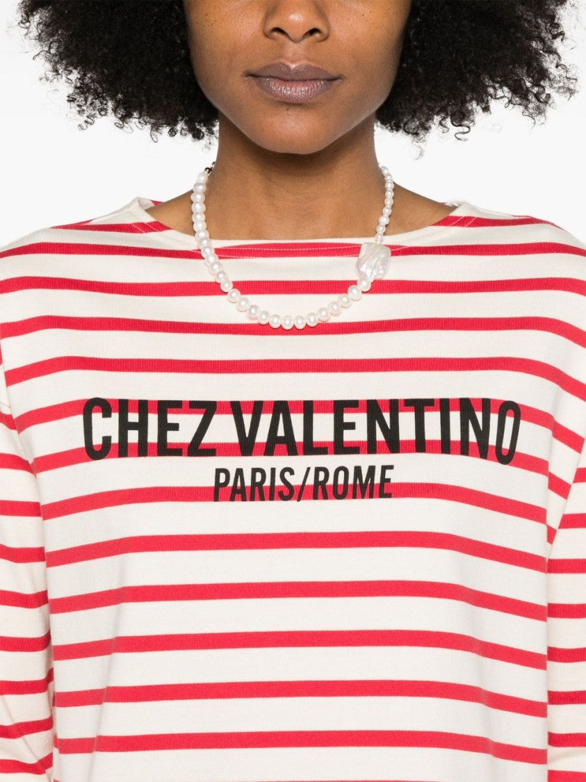 Valentino Red And White Striped Cotton T-Shirt
