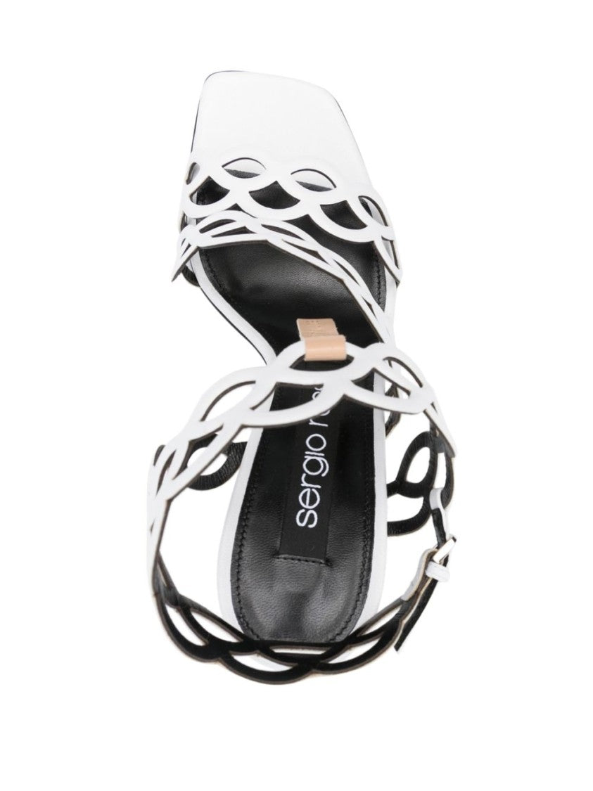 Sergio Rossi Spiral Design White Calf Leather Sandals