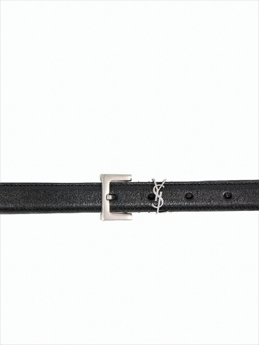 Saint Laurent Narrow Lambskin Belt With Minimalist Silver Buckle