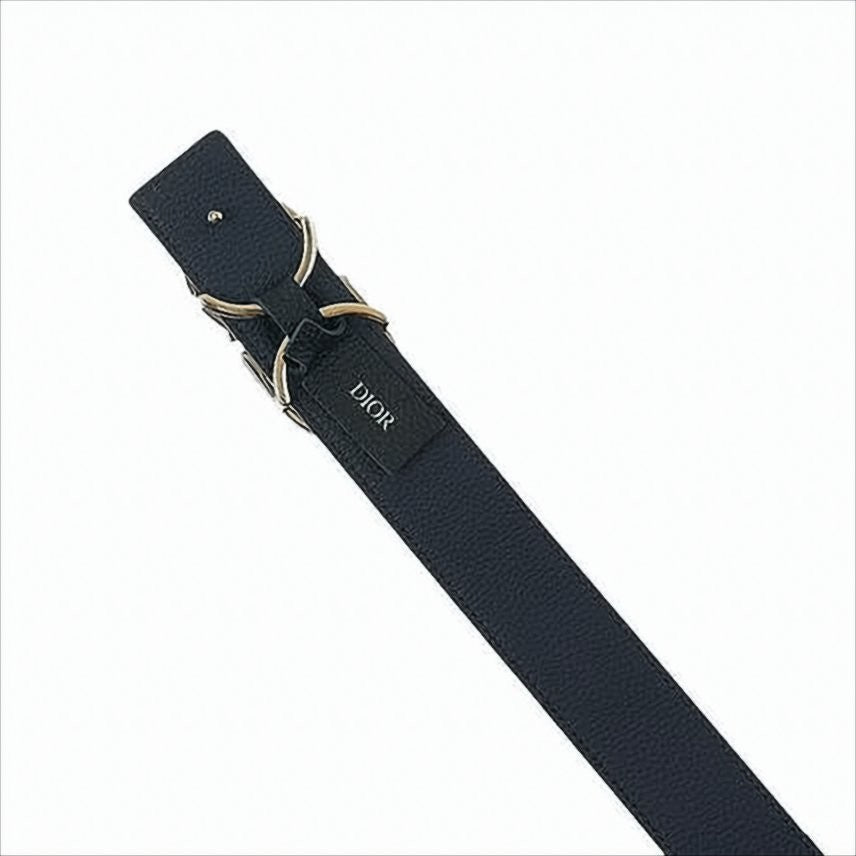 Christian Dior Textured Finish Leather Belt With Signature Cd Buckle