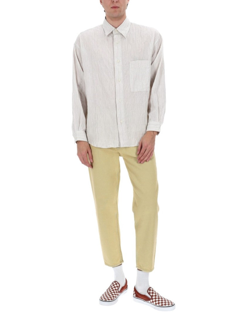 Amish Neutrals Relaxed Fit Crinkle Cotton-Blend Shirt