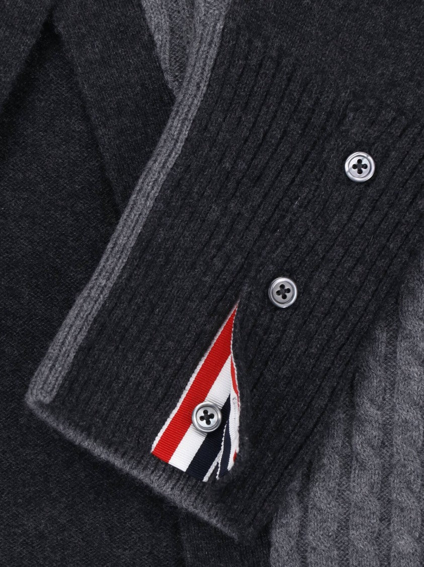 Thom Browne Cable Knit Button-Up Front Ribbed Detailing Cardigan