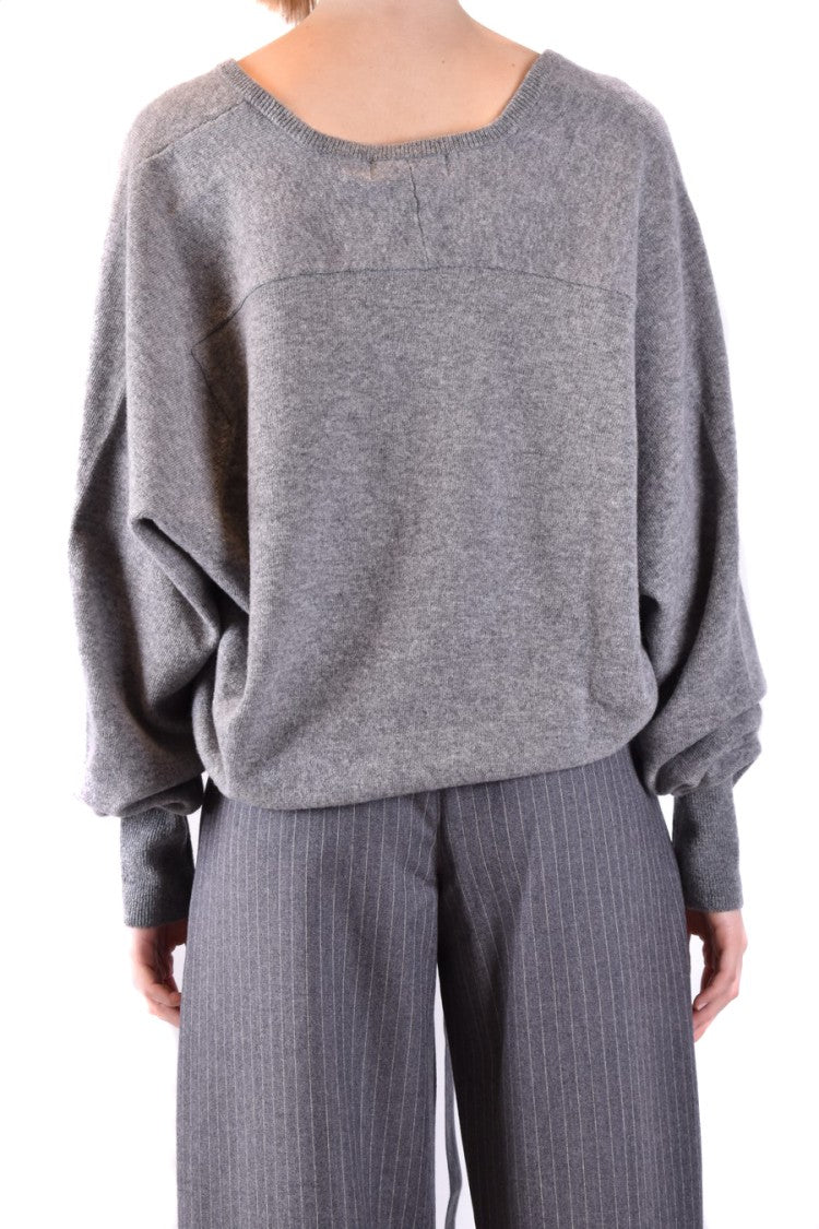 Laneus Relaxed Fit V-Neck Grey Wool Sweater