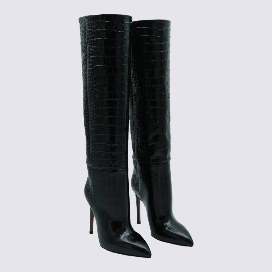 Paris Texas Knee-High Stiletto Boots With Textured Crocodile Pattern