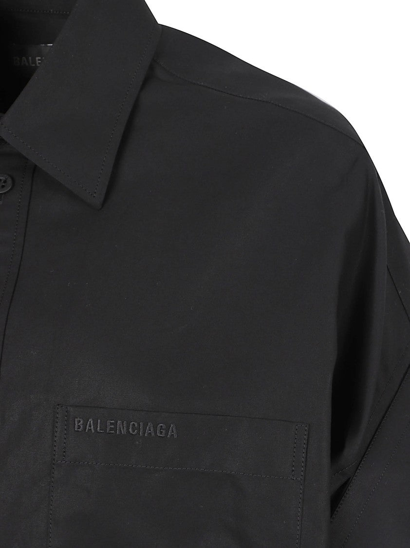 Balenciaga Pointed-Collar Short-Sleeved Shirt With Subtle Embroidery