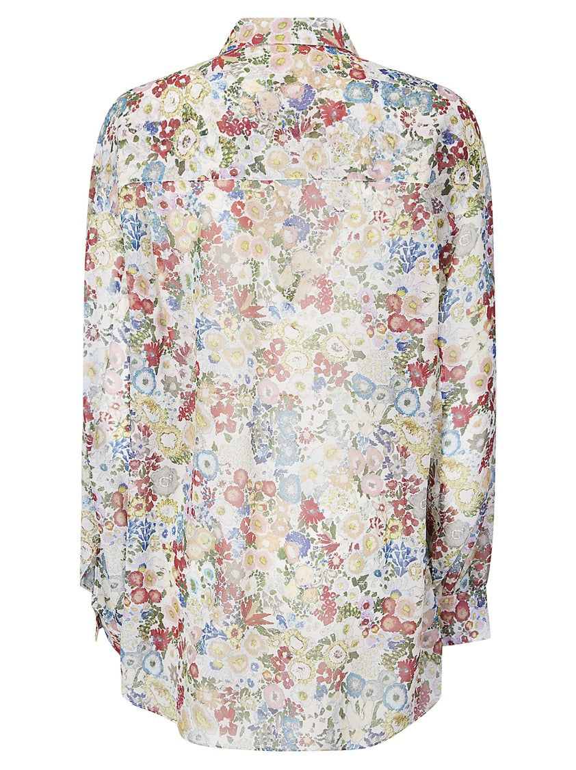 Khaite Multicolor Goya Floral Silk Chiffon Top