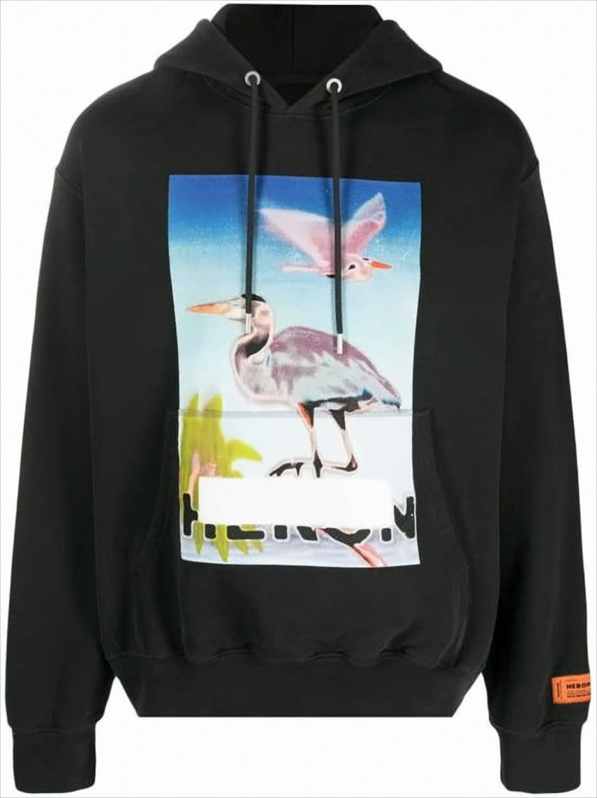 Heron Preston Relaxed Fit Graphic Print Hoodie With Drawstring Hood