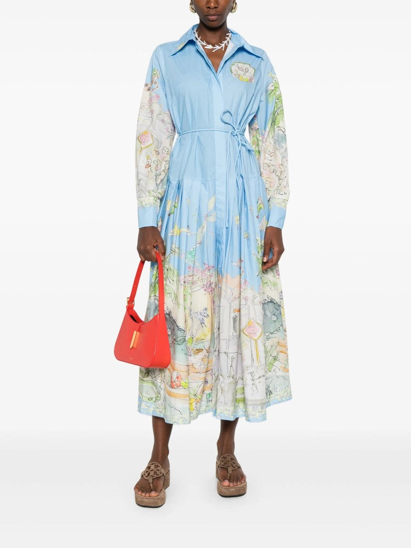 Alemais Pleated Long Sleeve Organic Cotton Maxi Dress