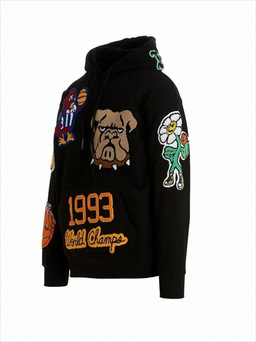 Market Relaxed-Fit Black Hoodie With Embroidered Patches