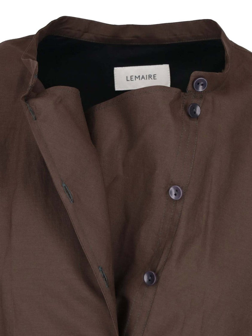 Lemaire Button-Down Belted Brown Cotton-Silk Midi Dress