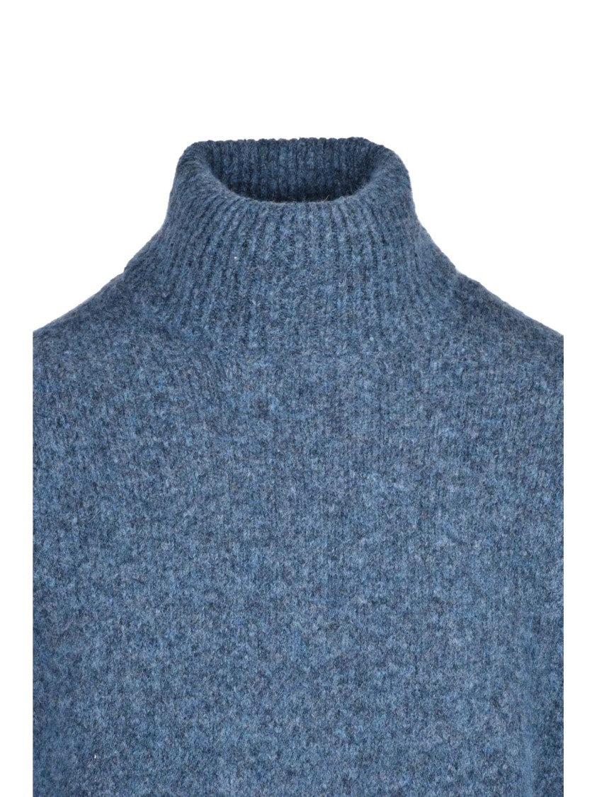 Roberto Collina Blue Cotton-Blend Turtleneck Sweater
