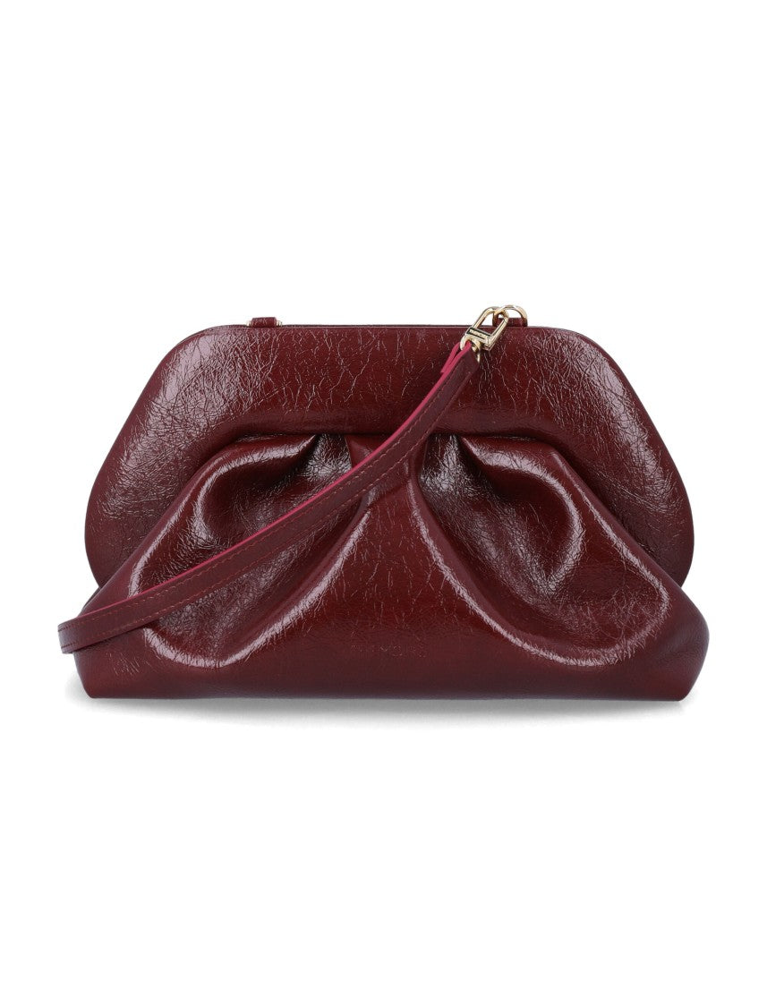 Themoirè Gathered Ruched Burgundy Clutch Bag With Gold-Tone Hardware