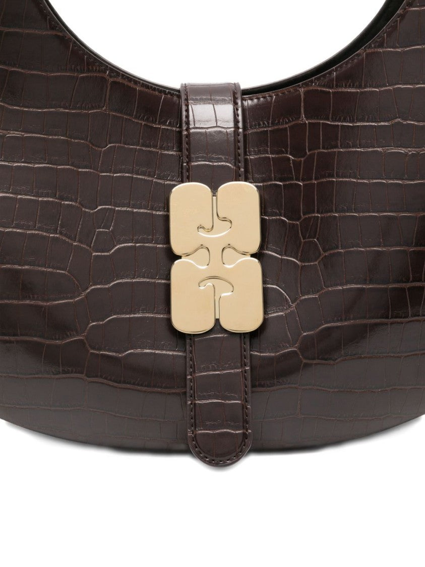 Ganni Crescent Shape Crocodile-Embossed Shoulder Bag