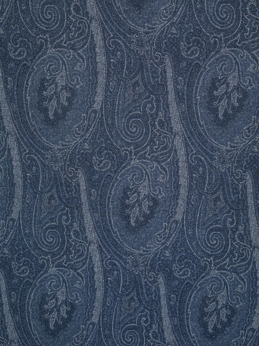 Etro Deep Blue Paisley Fringed Scarf