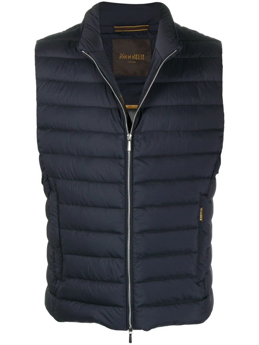 Moorer Deep Navy Sleeveless Puffer Vest With Collar