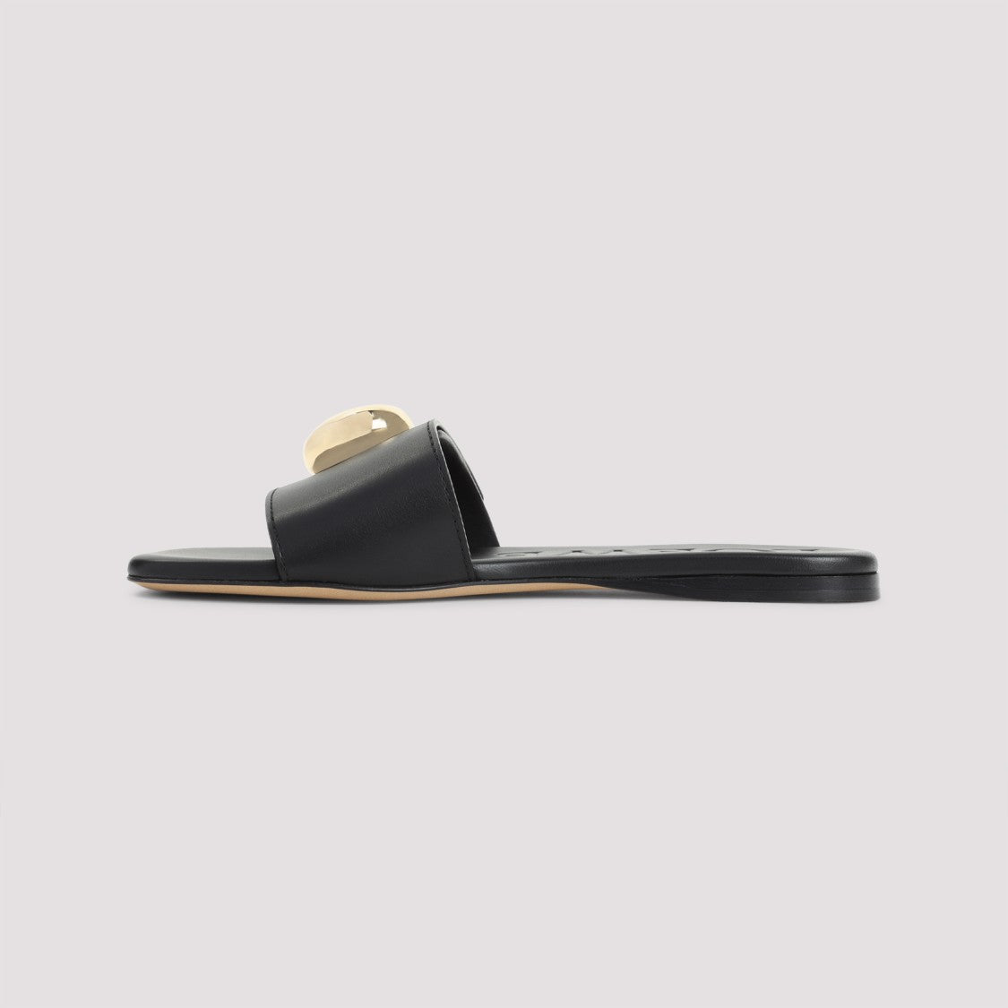 Loewe Elegant Black Calf Leather Sandals With Gold Embellishment