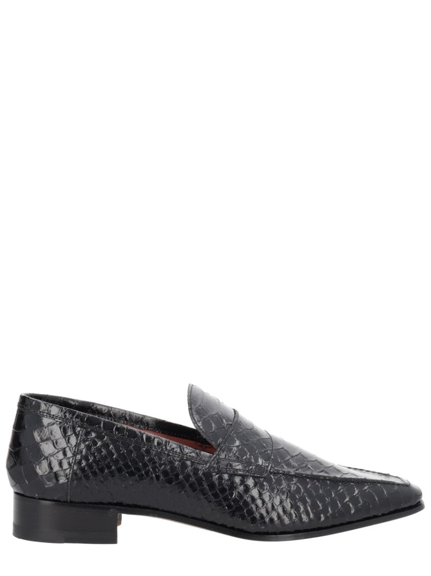 Paris Texas Vincent Pointed Toe Snakeskin Texture Loafers