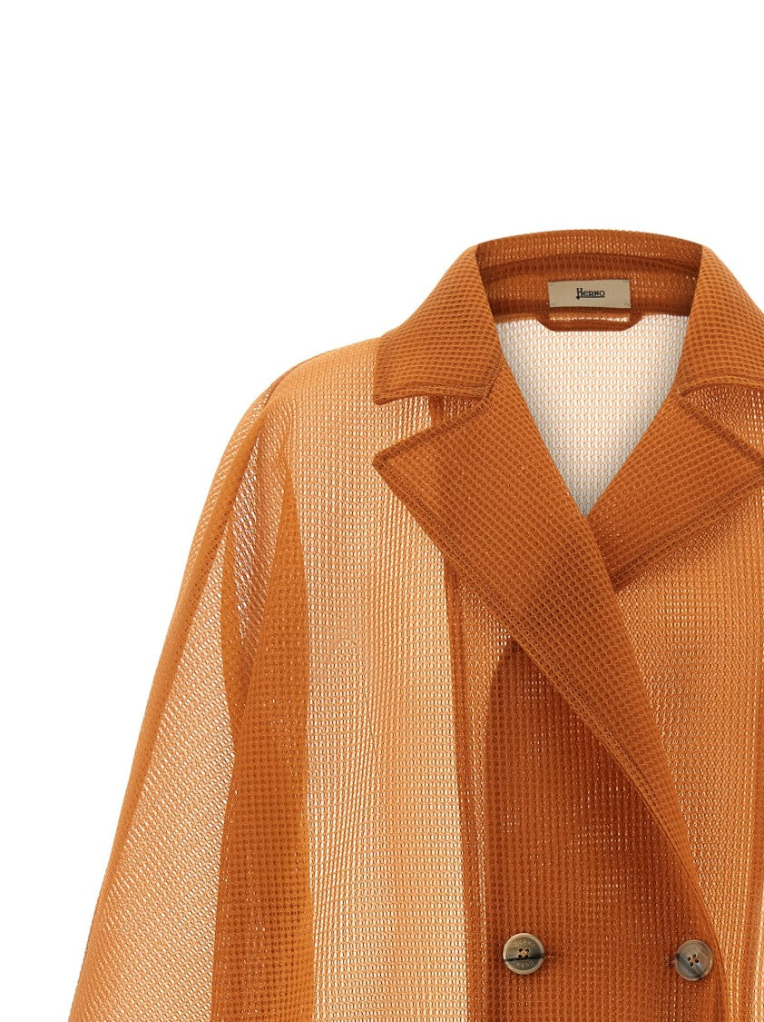 Herno Double-Breasted See-Through Mesh Coat