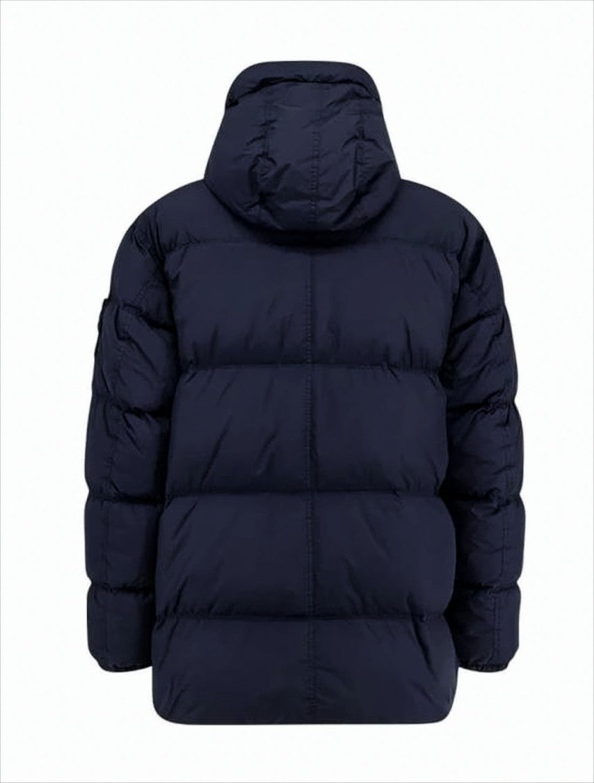Stone Island Quilted Blue Padded Jacket With Hood And Oversized Fit