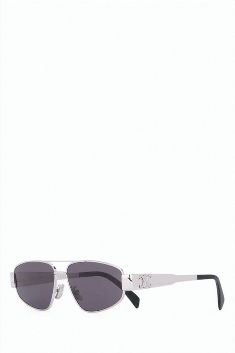 Celine Narrow Rectangular Metal Sunglasses With Polished Silver Finish