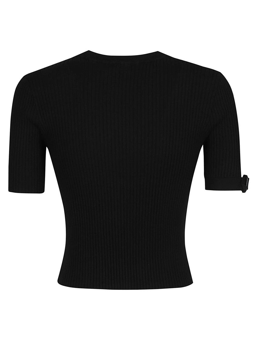 Courrèges Round Neck Ribbed Viscose-Blend Knit Top