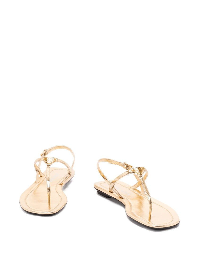 Prada Minimalist Gold Metallic Flat Sandals