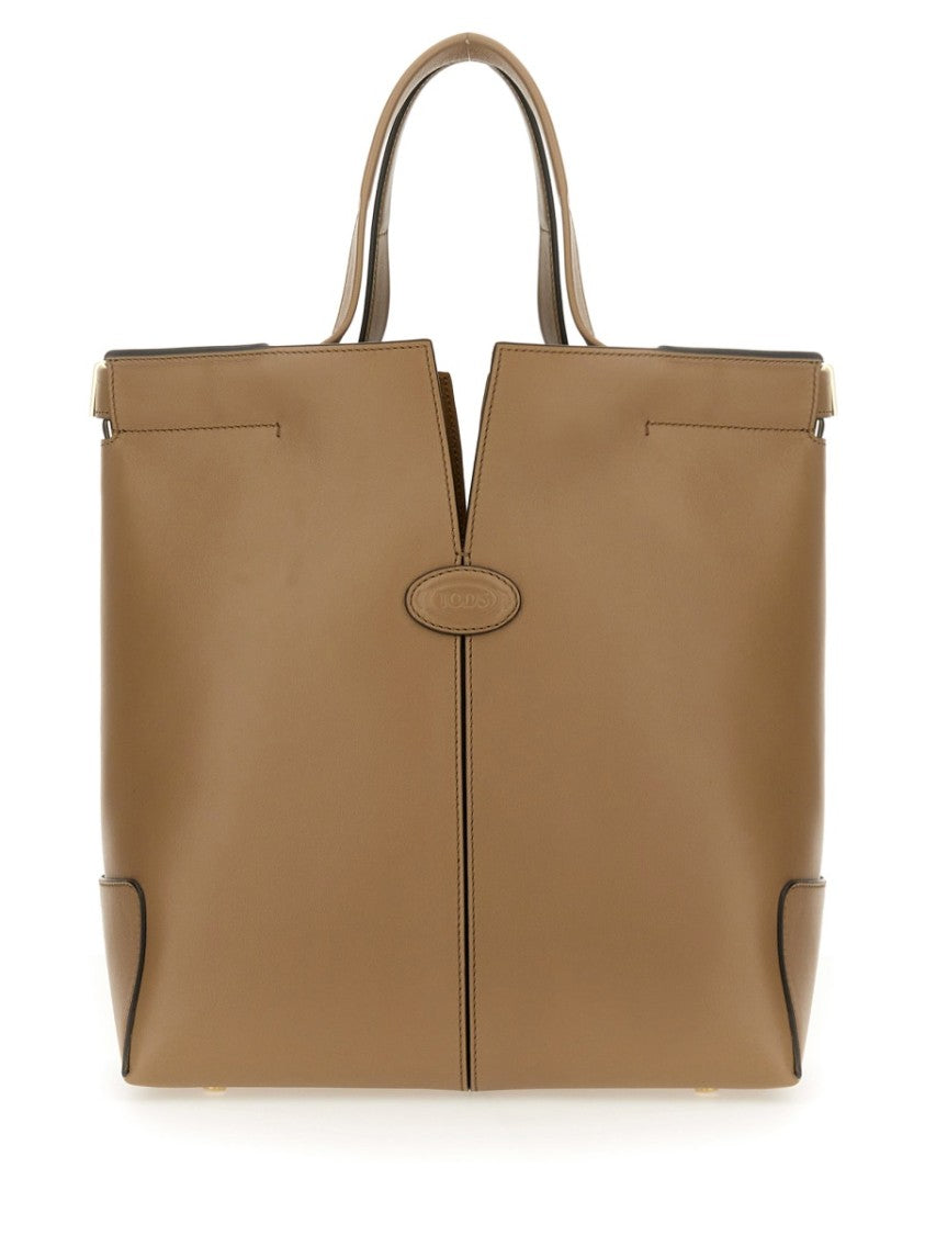 Tod's Structured Brown Calfskin Shoulder Bag
