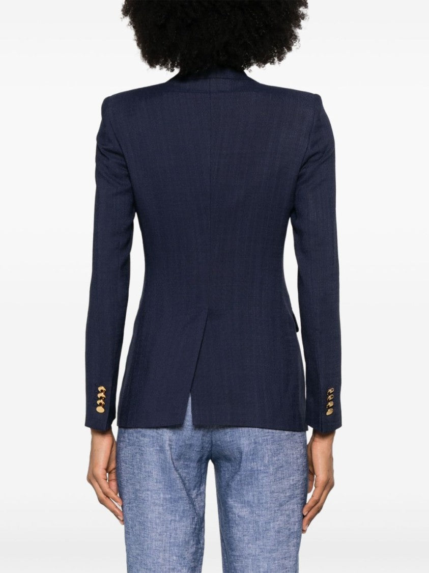 Tagliatore Double-Breasted Navy Blazer With Structured Shoulder Pads