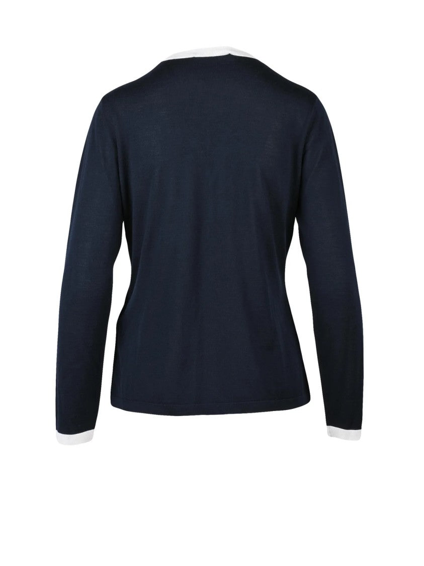 Max Mara Blue Virgin Wool Trim Cardigan