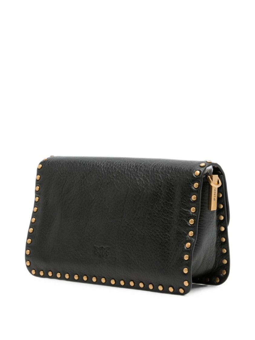 Pinko Black Small Embellished Studded Leather Shoulder Bag