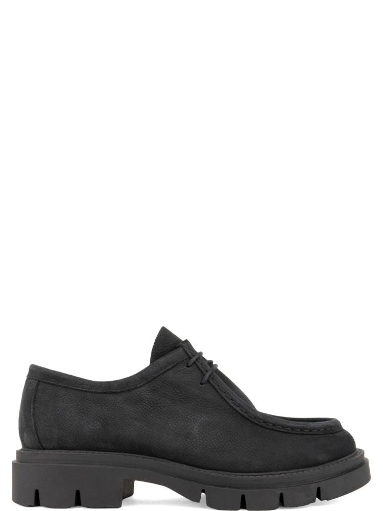 Sergio Moretti Black Chunky Sole Lace Detail Leather Loafers
