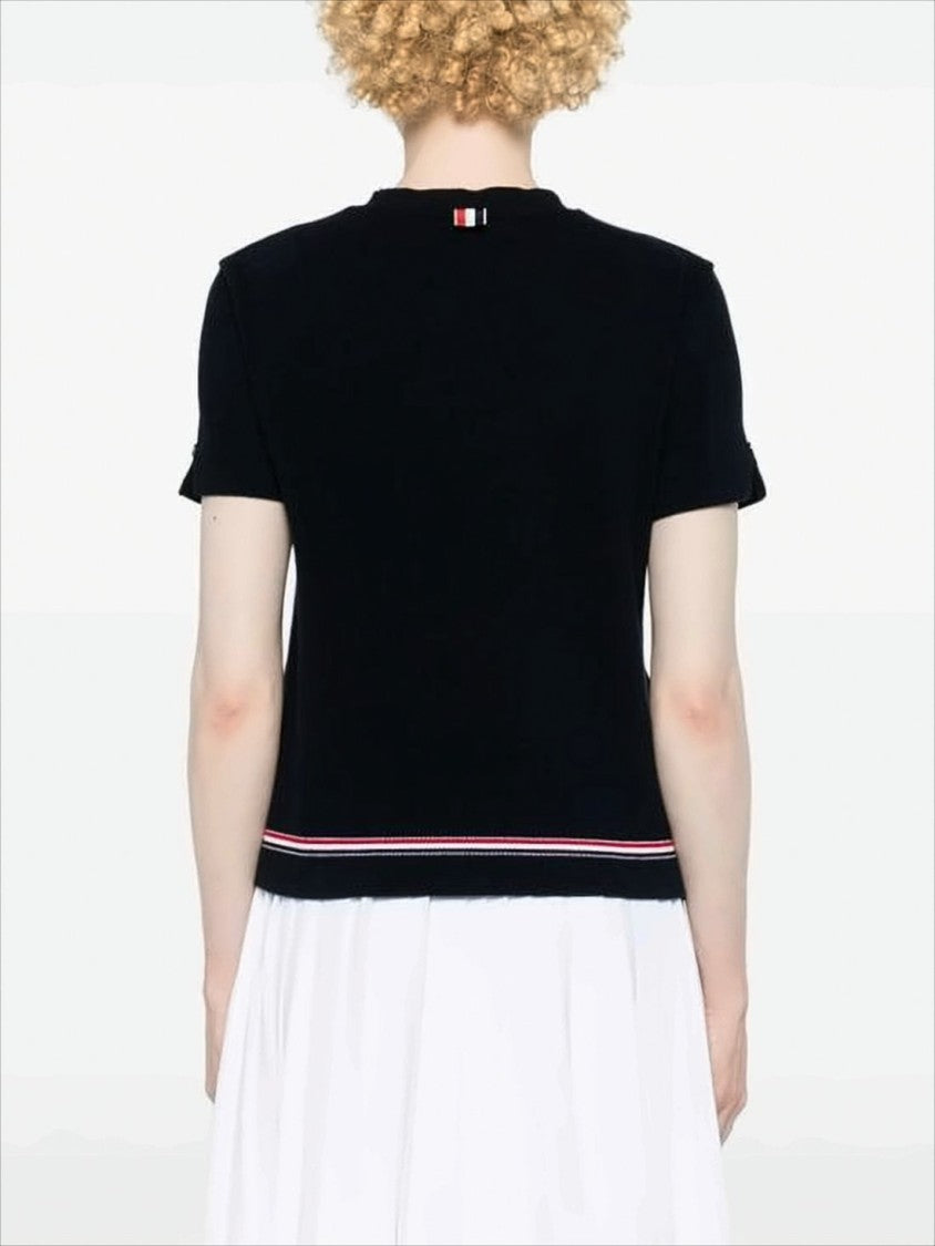 Thom Browne Fitted Short-Sleeved Top With Striped Hem And Label Patch