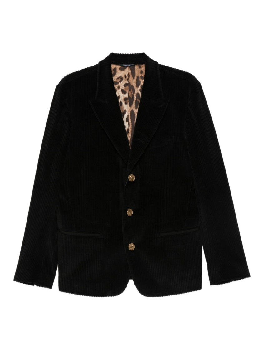 Dolce & Gabbana Black Corduroy Jacket With Tailored Fit