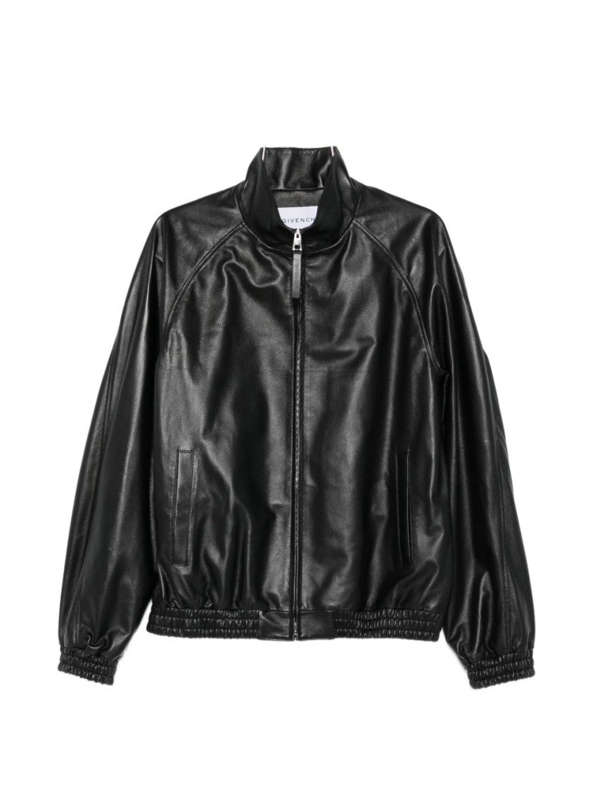 Givenchy Black Glossy Lamb Leather High Collar Jacket