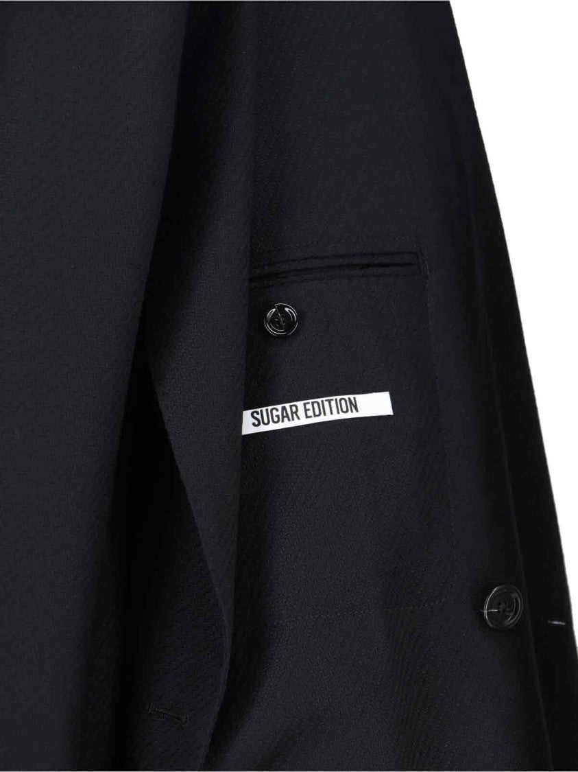Lardini Double-Breasted Wool Blazer – Black