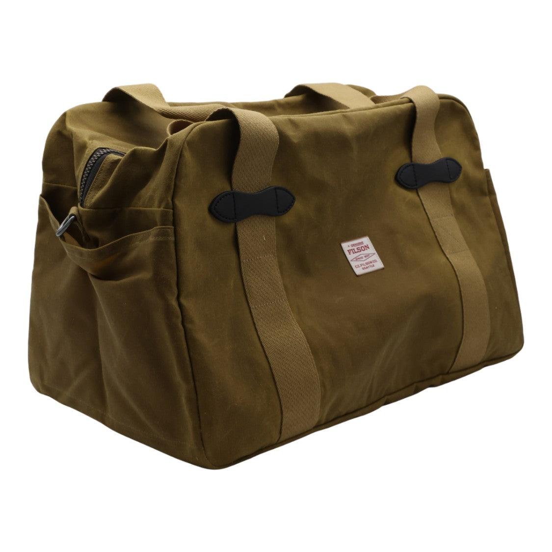 Filson Rectangular Duffle Bag In Muted Olive With Leather Accents