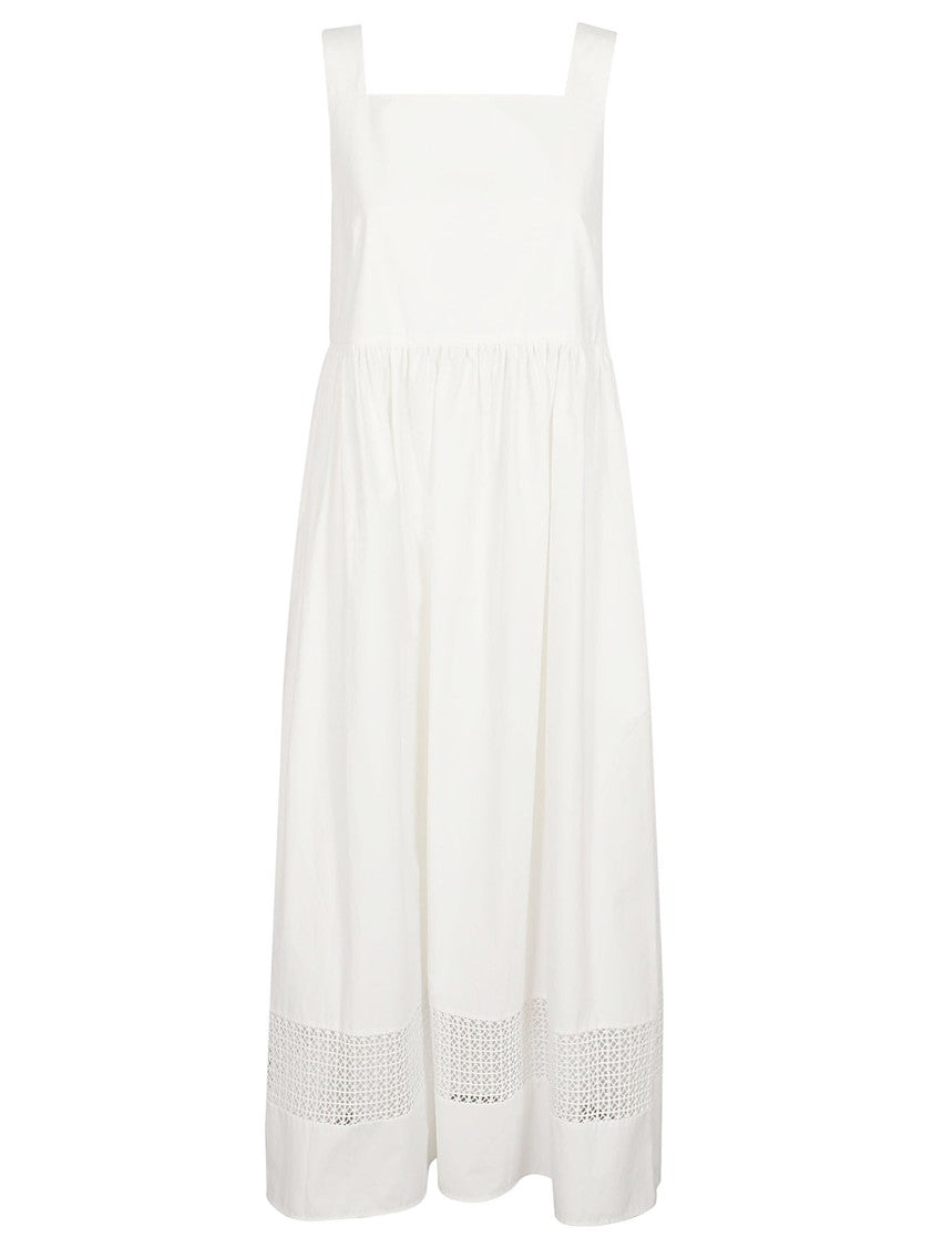 Max Mara Sleeveless Midi Dress With Gathered Waist And Lace Hem