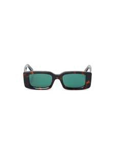 Off-White Bold Rectangular Havana Green Sunglasses With Tortoiseshell Pattern