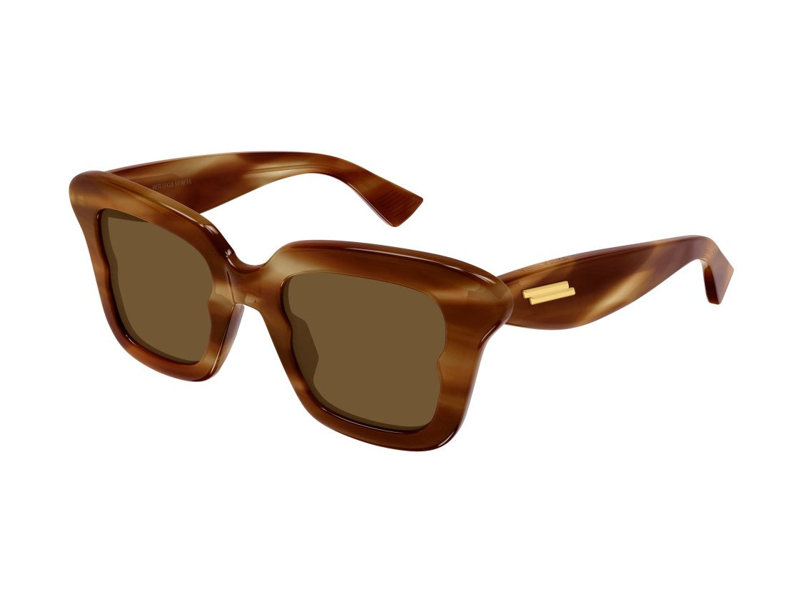 Bottega Veneta Bv1493s Gold Accent Oversized Tortoiseshell Square Sunglasses