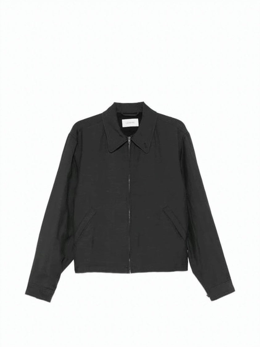 Lemaire Cropped Black Jacket With Classic Collar