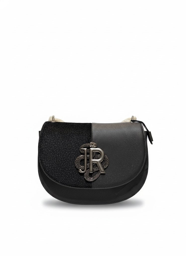 Richmond Half-And-Half Design Shoulder Bag With Metallic Emblem