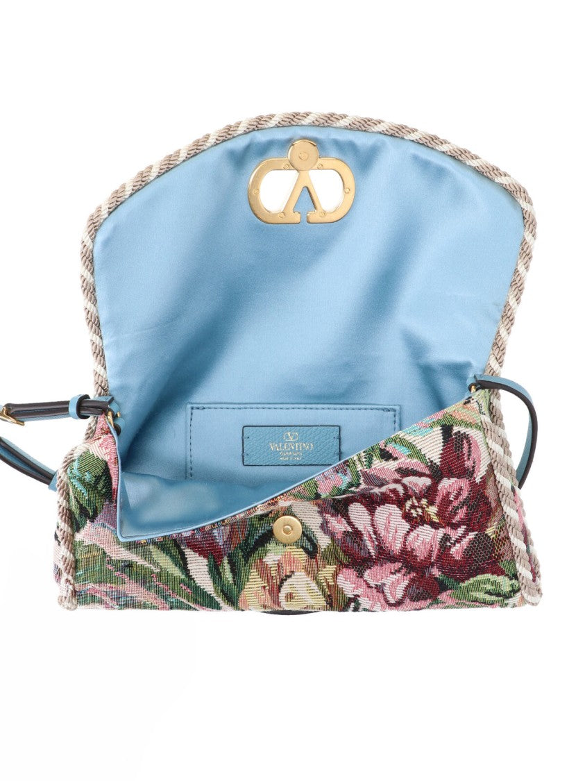 Valentino Garavani Rectangular Floral Tapestry Clutch Bag With Braided Trim