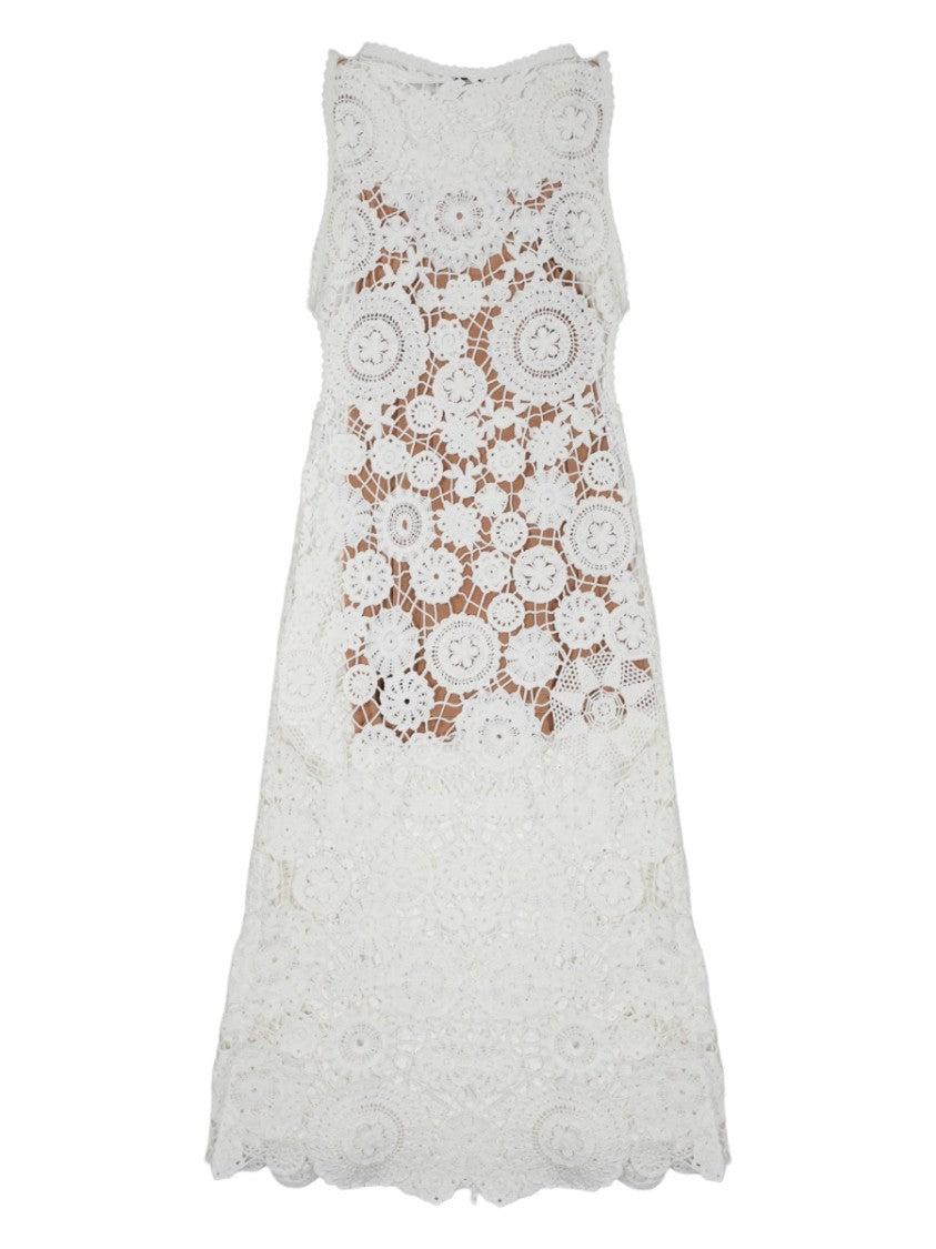 Self-Portrait Sleeveless Scalloped Hem Crochet Dress