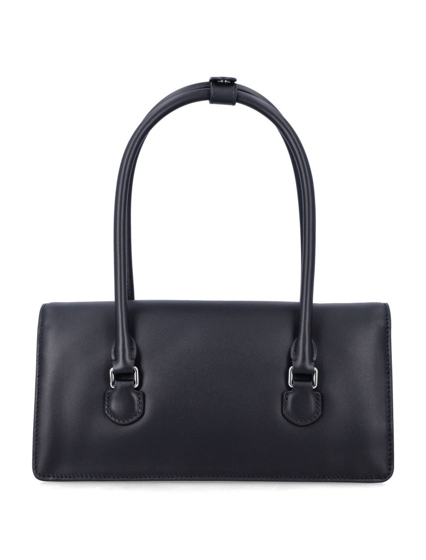 Self-Portrait Black Leather Shoulder Bag With Crystal Bows