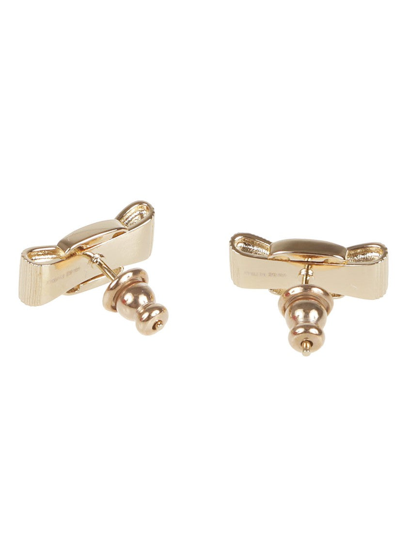 Ferragamo Grosgrain Bow Earrings In Polished Golden Brass