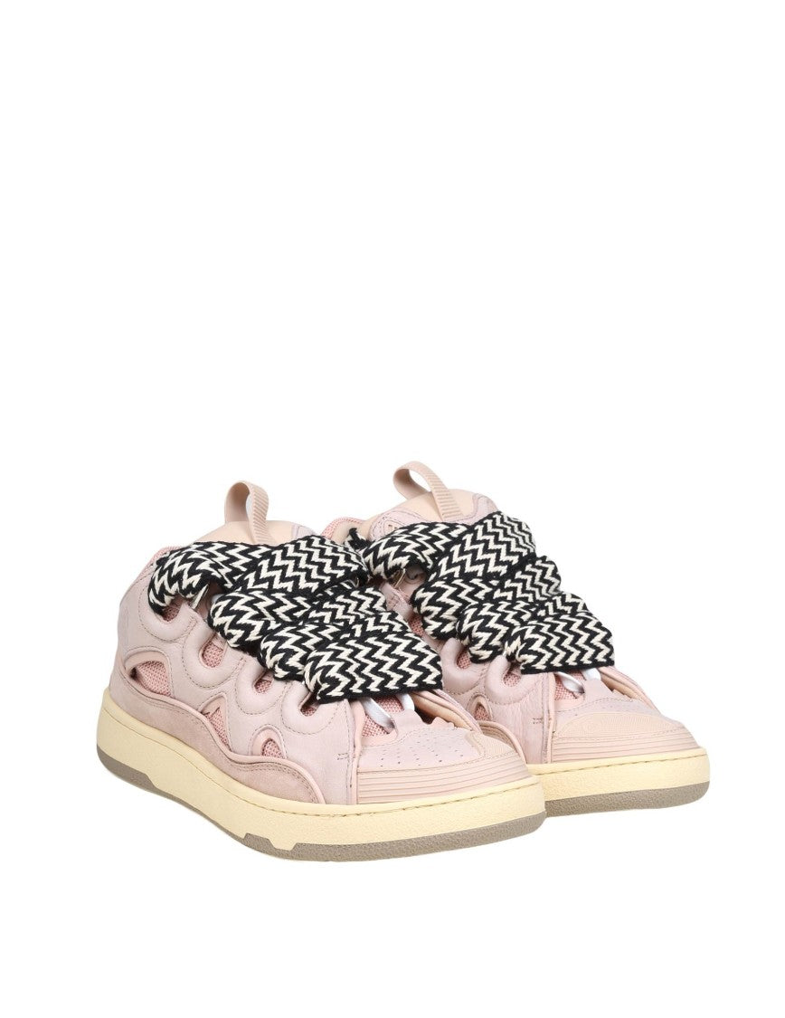 Lanvin Curb Sneakers With Pink Leather And Mesh Detailing